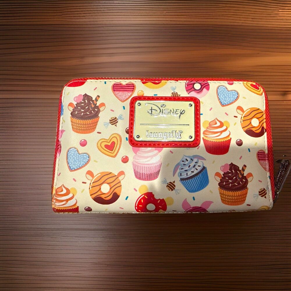 Loungefly Disney Mickey Mouse Cupcakes & Donuts Print Zip-Around Wallet Red